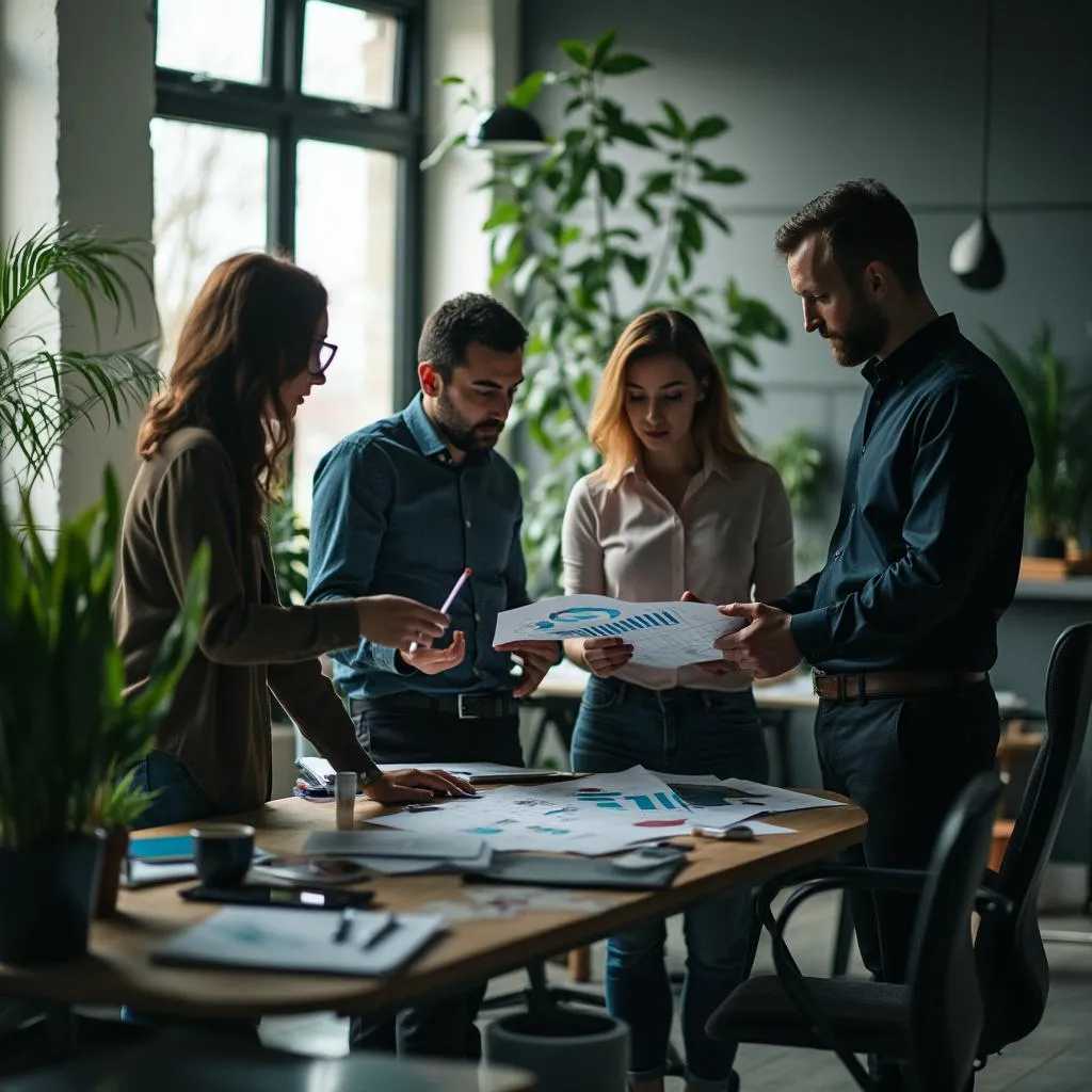 Equipo colaborando en estrategia financiera